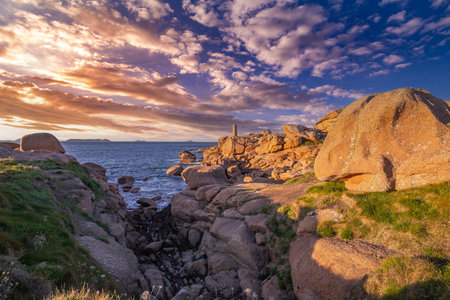 PERROS-GUIREC, BRITTANY, FRANCE, MAY 16: pink granite rocks coast, in Ploumanac'h, Cotes-d'Armorの写真素材
