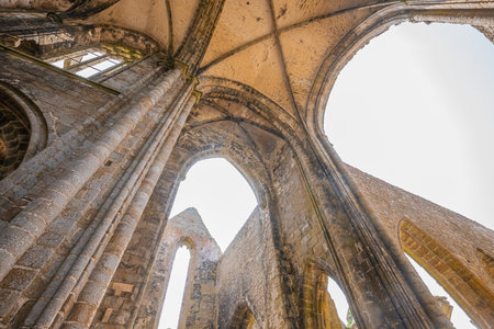 PLOUGONVELIN, FINISTERE, BRITTANY, FRANCE, JUNE 20, 2025: ruins of Saint-Mathieu de Fine-Terre Abbeyの写真素材