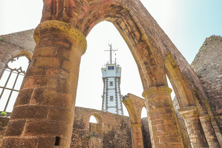 PLOUGONVELIN, FINISTERE, BRITTANY, FRANCE, JUNE 20, 2025: ruins of Saint-Mathieu de Fine-Terre Abbeyの写真素材