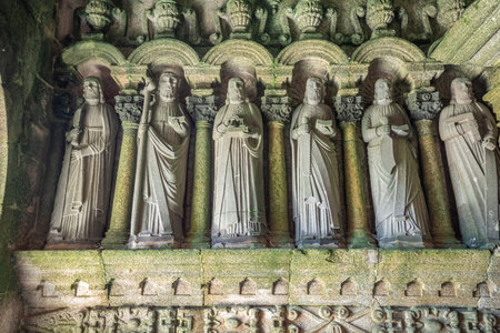 GOULVEN, FINISTERE, BRITTANY, FRANCE, JUNE 30, 2025: exteriors and architectural details of the Parish Close churchの写真素材