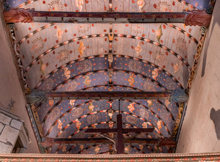 LA ROCHE MAURICE, FINISTERE, BRITTANY, FRANCE, JUNE 27, 2025: exteriors and architectural details of the Parish Close churchのeditorial素材