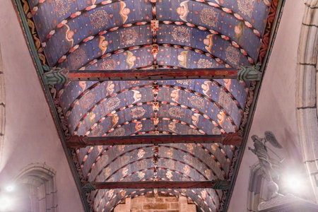 LA ROCHE MAURICE, FINISTERE, BRITTANY, FRANCE, JUNE 27, 2025: exteriors and architectural details of the Parish Close churchのeditorial素材