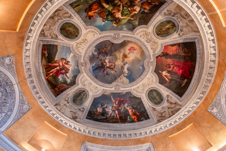 PARIS, FRANCE, MARCH 17, 2017: architectural details of gallery of Apollo, in the Louvre museum, place of robbery of French crown jewels, October 2025のeditorial素材