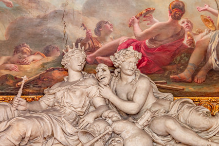 PARIS, FRANCE, MARCH 17, 2017: architectural details of gallery of Apollo, in the Louvre museum, place of robbery of French crown jewels, October 2025のeditorial素材