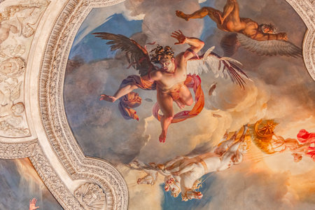 PARIS, FRANCE, MARCH 17, 2017: architectural details of gallery of Apollo, in the Louvre museum, place of robbery of French crown jewels, October 2025のeditorial素材