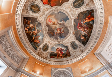 PARIS, FRANCE, MARCH 17, 2017: architectural details of gallery of Apollo, in the Louvre museum, place of robbery of French crown jewels, October 2025のeditorial素材