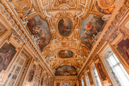 PARIS, FRANCE, MARCH 17, 2017: architectural details of gallery of Apollo, in the Louvre museum, place of robbery of French crown jewels, October 2025のeditorial素材