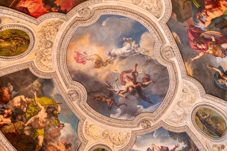 PARIS, FRANCE, MARCH 17, 2017: architectural details of gallery of Apollo, in the Louvre museum, place of robbery of French crown jewels, October 2025のeditorial素材