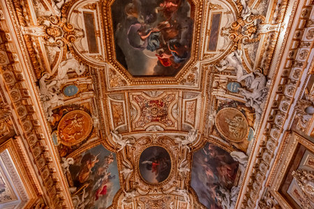 PARIS, FRANCE, MARCH 17, 2017: architectural details of gallery of Apollo, in the Louvre museum, place of robbery of French crown jewels, October 2025のeditorial素材