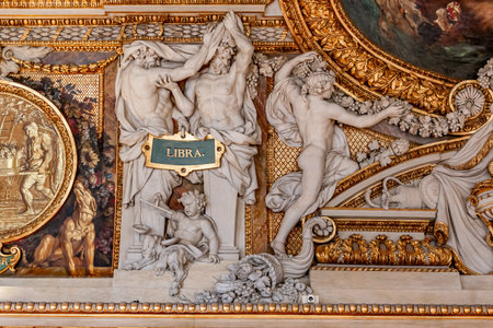 PARIS, FRANCE, MARCH 17, 2017: architectural details of gallery of Apollo, in the Louvre museum, place of robbery of French crown jewels, October 2025のeditorial素材