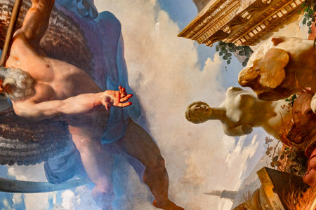 PARIS, FRANCE, MARCH 17, 2017: architectural details of gallery of Apollo, in the Louvre museum, place of robbery of French crown jewels, October 2025のeditorial素材