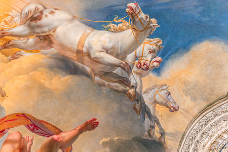 PARIS, FRANCE, MARCH 17, 2017: architectural details of gallery of Apollo, in the Louvre museum, place of robbery of French crown jewels, October 2025のeditorial素材