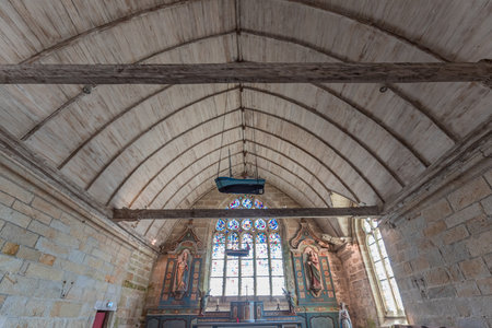PENMARCH, FINISTERE, BRITTANY, FRANCE, JUNE 24, 2025 Interiors and architectural details of Notre-Dame-de-la-Joie Chapelのeditorial素材