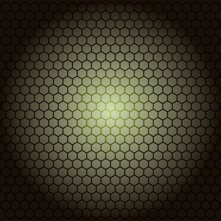 Dark honeycomb pattern with glowing yellow center gradient background texture design element for...