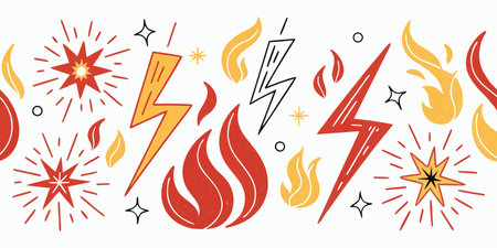 A dynamic illustration showcasing fire and lightning sparks, creating a visually striking and...