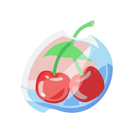 Two cherries in an abstract bowl. Transparent background makes it easy to integrate into designs and projects.のイラスト素材