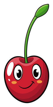 A cheerful cartoon cherry with big, expressive eyes. The transparent background makes it easy to...