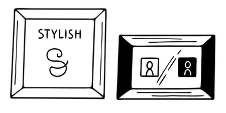This image features hand-drawn style frames, one with the word Stylish and another with portraits....
