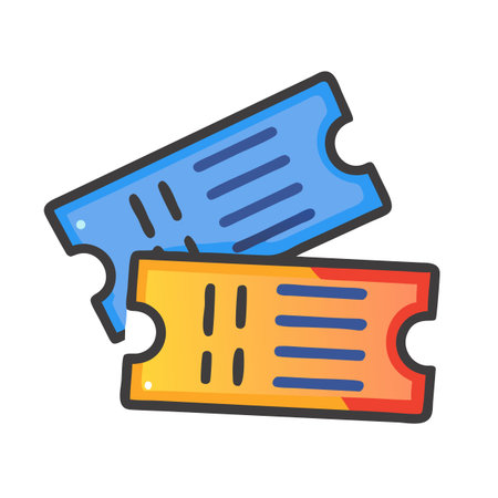 Illustration of two cartoon tickets. The transparent background is a valuable feature for designers. This image features tickets, cartoon, blue, yellow, orange.のイラスト素材