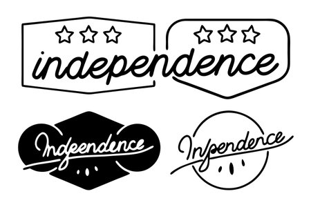 This image features four unique Independence Day designs with the word 'Independence' in script. The transparent background is perfect for layering in design projects. This image features independence, independence day, fourth of july, 4th of july, stars.のイラスト素材