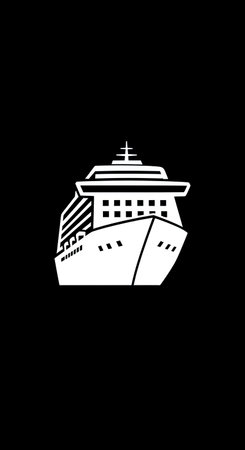 This image features a cruise ship icon, a symbol of luxury travel and ocean voyages. It represents relaxation, adventure, and exploring the world by sea.のイラスト素材
