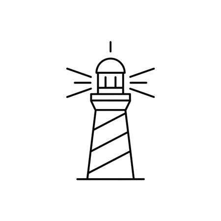 This image depicts a simple lighthouse beacon tower, designed for maritime navigation, set against a clean white background, showcasing a minimalist aesthetic.のイラスト素材