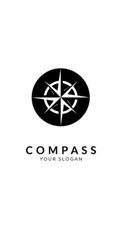 A compass rose design on a white background, with the word compass below. The design is simple and...