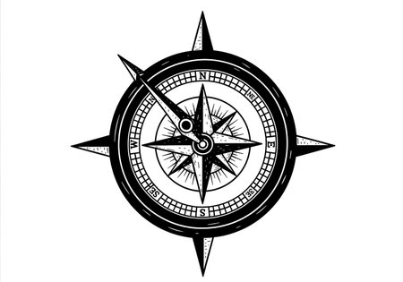 A classic compass rose with cardinal directions. The compass is a navigational instrument used to determine direction relative to Earth's magnetic poles.のイラスト素材