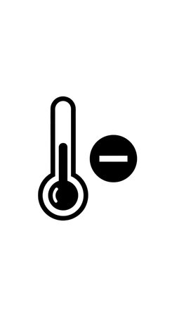 This is a black and white illustration of a thermometer indicating a low temperature. A minus sign next to it emphasizes the cold, suggesting freezing conditions.のイラスト素材