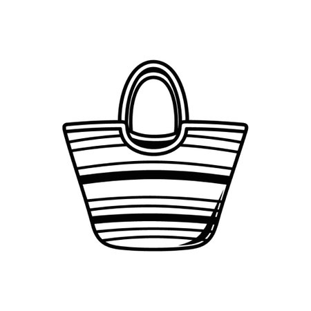 A striped beach bag illustration isolated on a white background. Perfect for summer fashion, vacation, and travel. The design is simple, stylish, and elegant.のイラスト素材