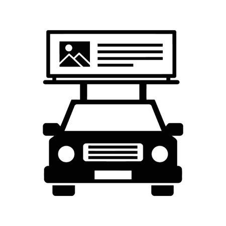 A car with a billboard on top is a mobile advertising platform, reaching potential customers on the go. It is a cost-effective way to promote a business or product.のイラスト素材