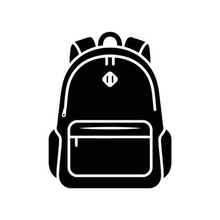 A black and white vector illustration of a backpack, perfect for school, travel, or everyday use. The design is simple, modern, and versatile for various projects.のイラスト素材