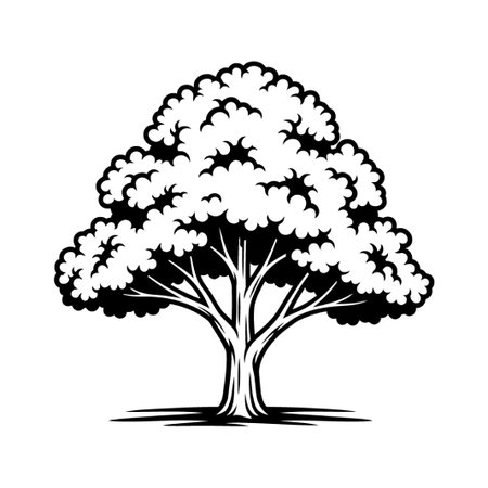 A detailed illustration of a leafy tree with branches and a sturdy trunk, set against a clean white background. The image captures the essence of nature's beauty.のイラスト素材