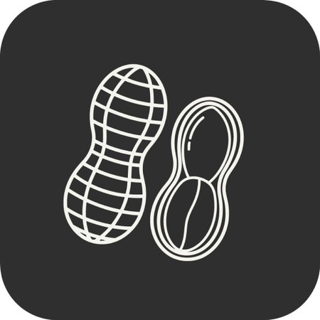 This image features a simple illustration of two peanuts. One peanut is whole, with a visible shell, while the other is cut in half, revealing the inner nuts.のイラスト素材