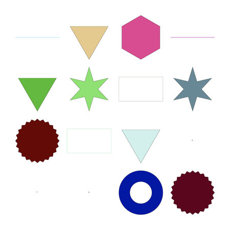 An abstract visual featuring various geometric shapes and lines in multiple vibrant colors, suitable...