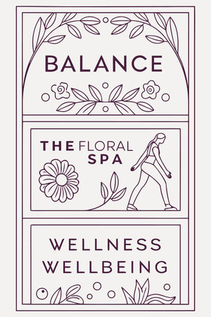 A minimalist  for The Floral Spa, featuring floral elements, a walking figure, and text.のイラスト素材