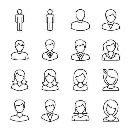 A set of user icons representing diverse identities and roles. The minimalist design style makes them versatile for various applications, enhancing user interface and experience.のイラスト素材
