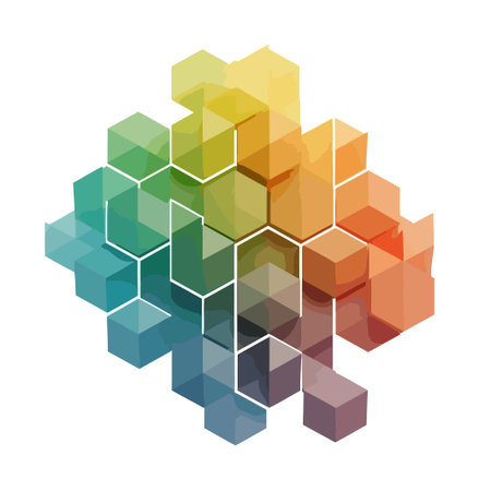 This image presents an abstract geometric pattern of colorful hexagons, creating a modern and...