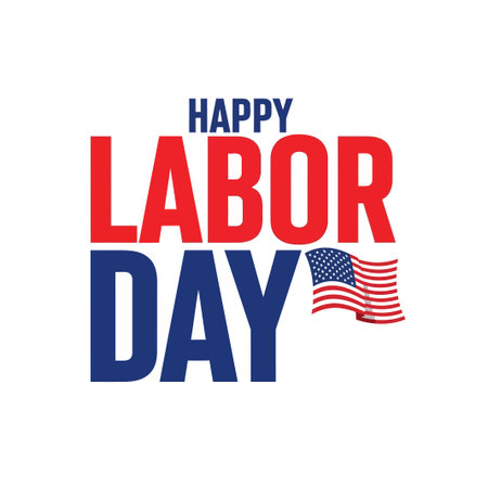 This image is a Happy Labor Day greeting with an American flag, symbolizing the celebration of workers and their contributions to the nation's economy.のイラスト素材
