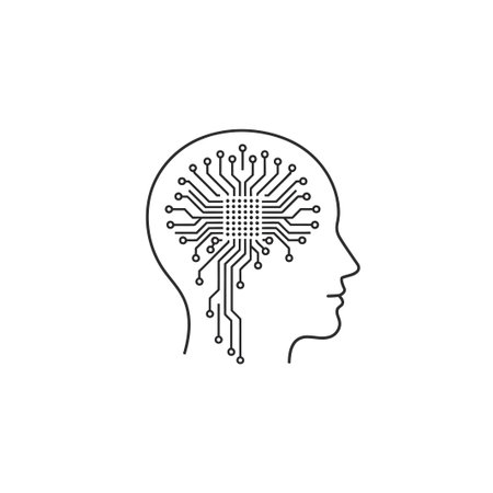 An illustration of a human head filled with a circuit board pattern, symbolizing artificial...
