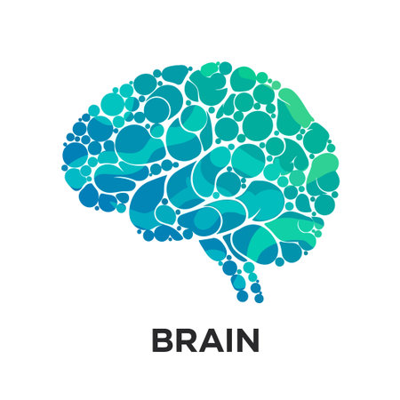 A brain composed of colorful circles, set against a white background, symbolizes human intelligence,...