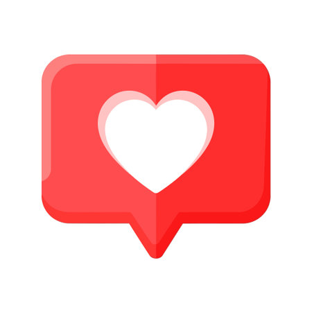 A red speech bubble with a white heart inside, symbolizing love and appreciation. Perfect for social...