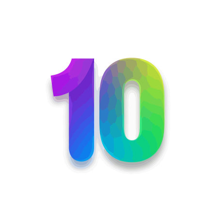 A colorful number 10 with a gradient design, representing quantity, counting, mathematics, and...