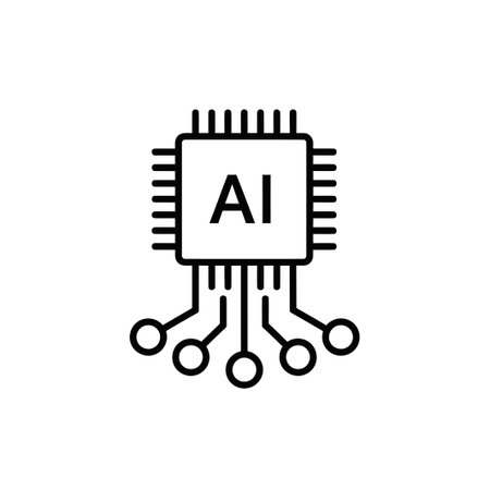 This image shows an artificial intelligence microchip, representing technological advancement and...