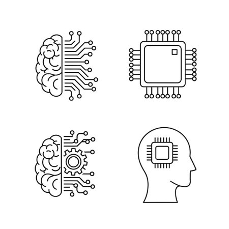 This image showcases artificial intelligence and brain icons, representing the integration of human...