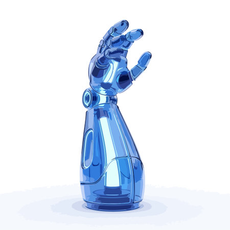 A futuristic translucent blue robotic arm with intricate detailing. It represents advanced...