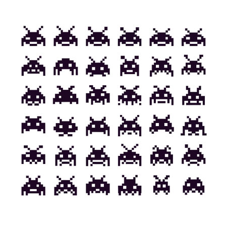 A set of pixel art alien invaders, reminiscent of classic arcade games. Perfect for adding a retro...