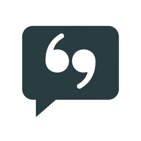 A simple illustration of a speech bubble containing quotation marks, representing communication,...
