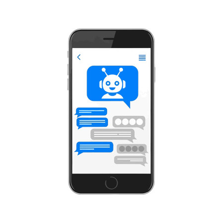 This image displays a mobile chatbot interface. The virtual assistant interacts with the user...