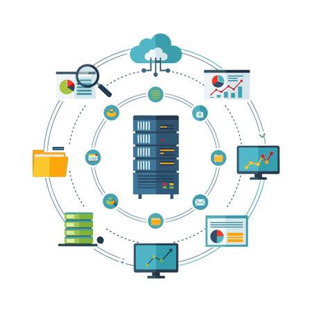 This image represents a cloud computing network with a data server, cloud connection, and various...